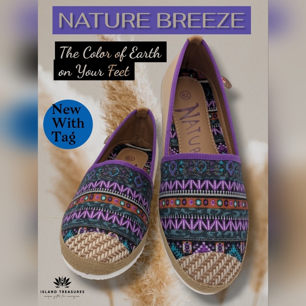 NWT Nature Breeze Sz 6.5 Women Purple Multicolor Artisan Flats Cushion Insole